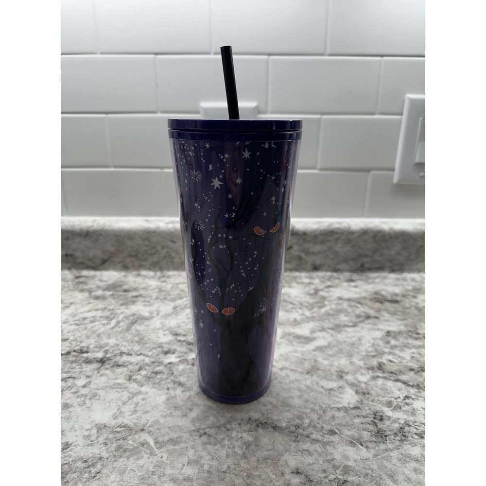 Starbucks‎ Halloween Eyes in the Dark Purple Cold Cup Tumbler 24oz 2022 w/ Straw